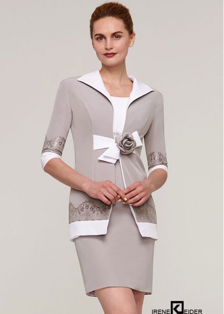 Etui-Linie ärmellos Mini-Kleid für die Brautmutter aus elastischem Satin mit Blumenspitze