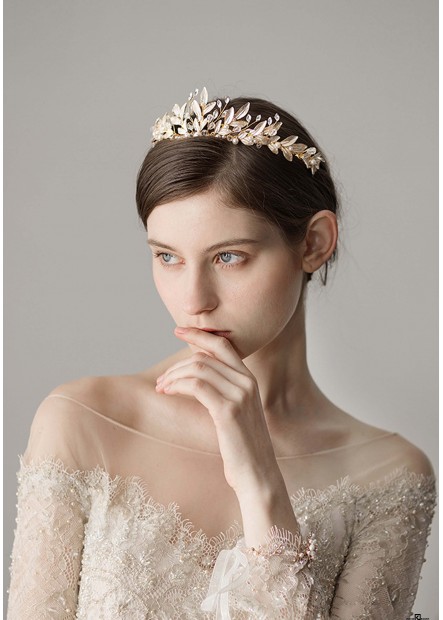 Mori White Lacquered Leaf Wedding Dress Tiaras T901556593547