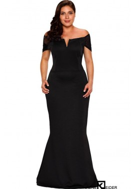Black Off Shoulder Mesh Plus Size Maxi Mermaid Party Dress T901554362855