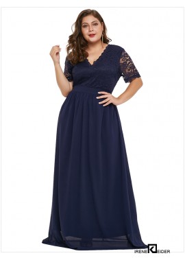 Dark-blue Lace Crochet Chiffon V Neck Sexy Plus Size Maxi Dress T901553756150