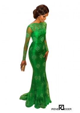 Long Sleeves Green Mermaid Long Evening Gown