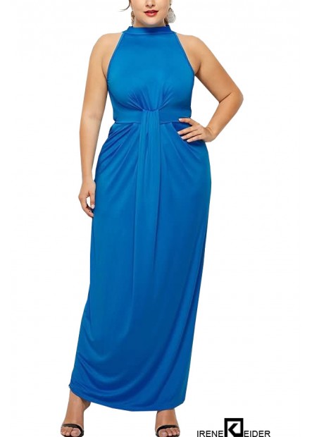 High Neck Sleeveless Pleated Sexy Party Plus Size Dress