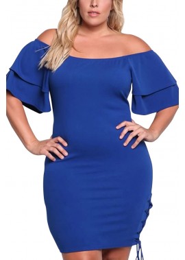 Lace Up Off Shoulder Layered Sleeve Sexy Plus Size Dress T901554276168
