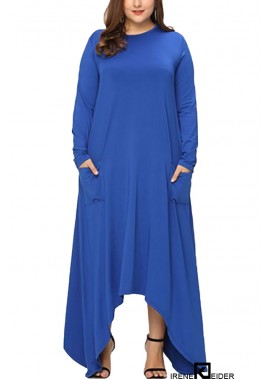 Pocket Long Sleeve Asymmetric Hem Casual Plus Size Dress