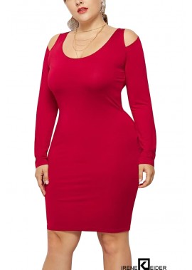 Cold Shoulder Scoop Neck Long Sleeve Sexy Party Plus Size Dress T901554195053