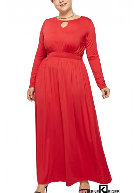 Keyhole Long Sleeve Casual Maxi Plus Size Dress T901554194395