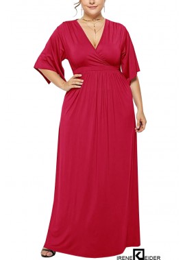 V Neck Wrap Slit Sleeve Casual Maxi Plus Size Dress T901553851585