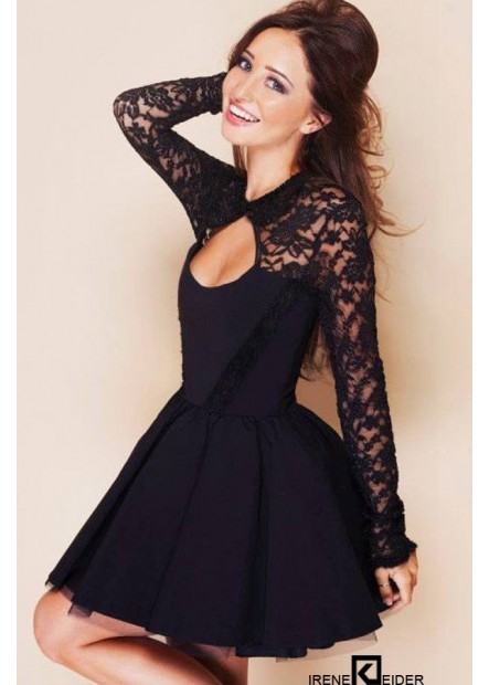 Black Mesh Lace Cutout Open Back Sexy Black Dress